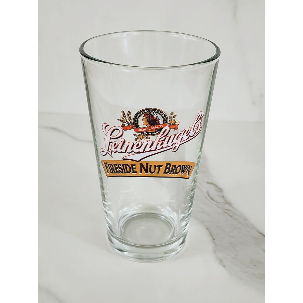 Leinenkugel's Fireside Nut Brown Pint Beer Clear Glass 16oz Drinkware 5 3/4"